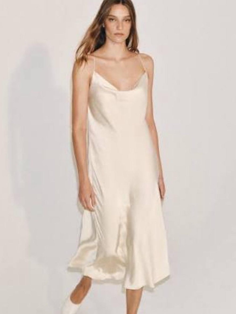 Zara Ivory Satin Midi Slip Dress real silk